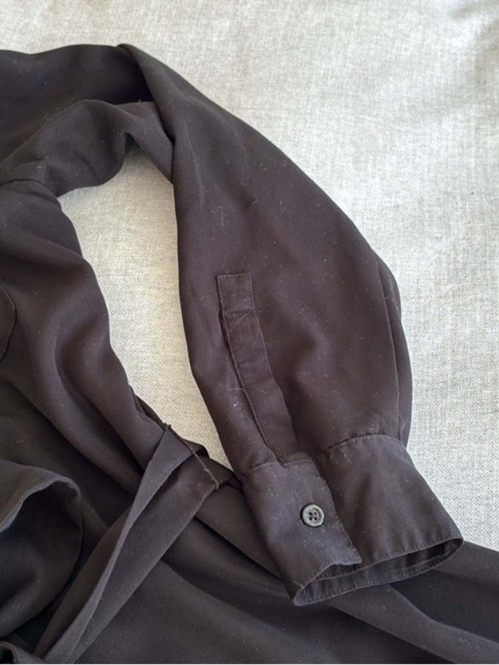 Halston Heritage Black Long-Sleeve Button-Front Shirt Dress with Waist Tie - Picture 7 of 9